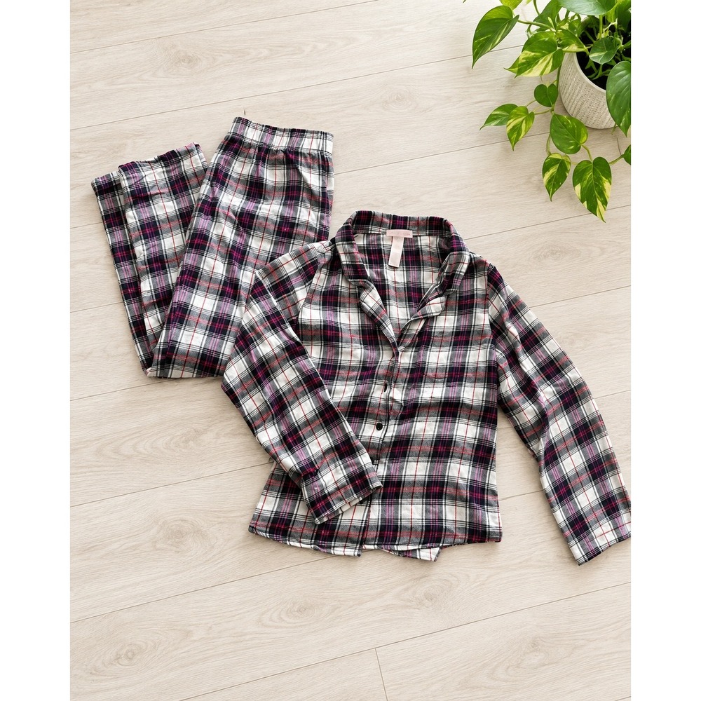 La Senza Y2K Plaid Pajama Set Size M Metallic Thread Cotton Sleepwear Lounge Set